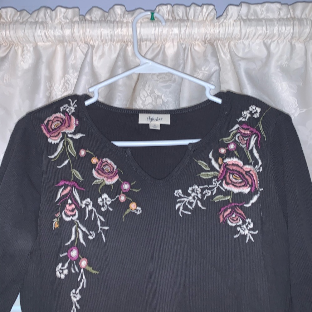 Grey waffle knit long sleeve shirt